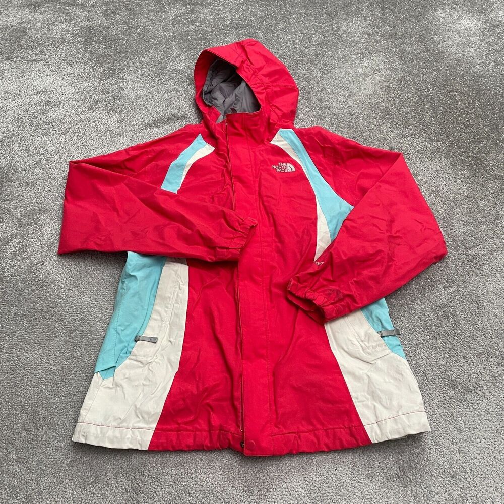 The North Face HyVent Ski Jacket Kid Girls XL Red Blue White Hoodie Lightweight